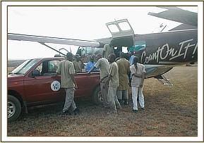 Taita is loaded onto the aircraft and flow to the Nairobi Nursery