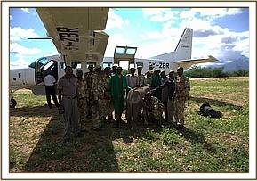 The KWS Rangers and Keepers near the rescue plane