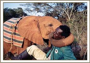 A keeper getting a big hug from Ajok